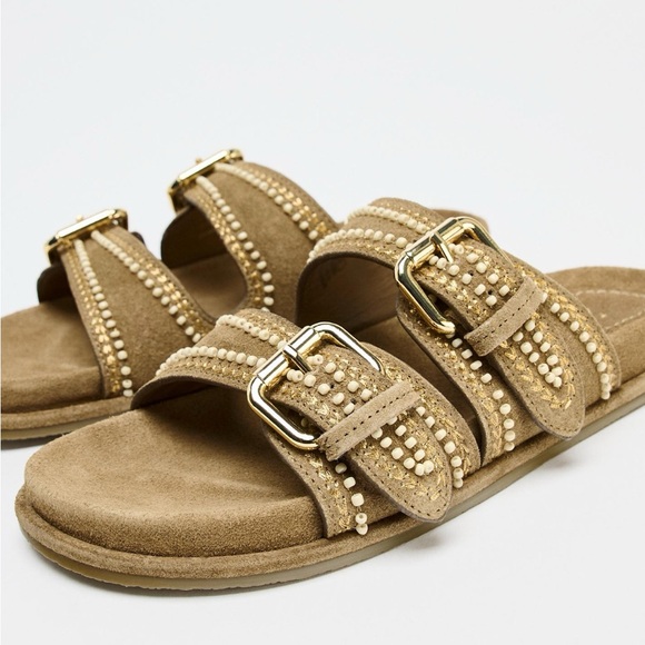 Embroidered Suede Sandals NWT - Picture 1 of 4